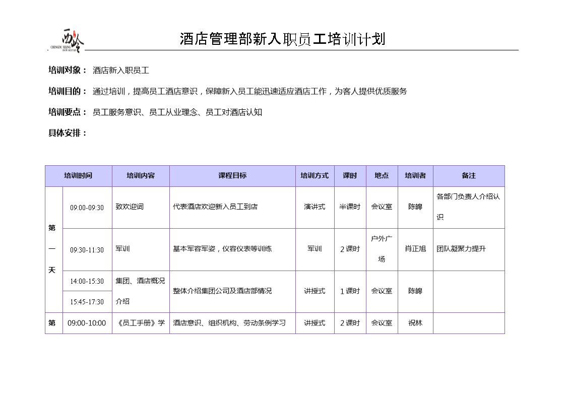 饭店员工培训计划(饭店员工培训计划怎么写)