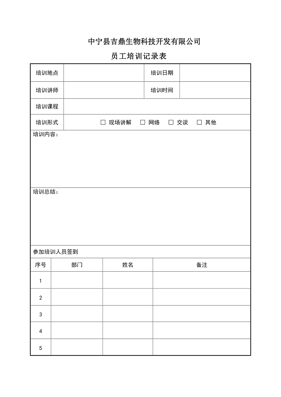 公司员工培训档案(员工培训档案记录表)