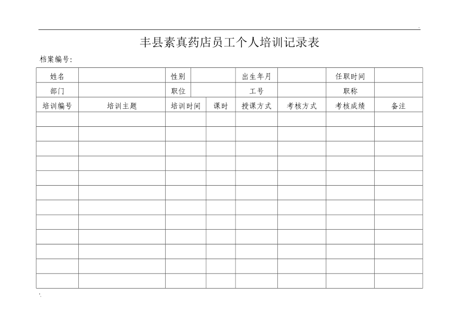 人员培训记录(员工培训档案记录表)